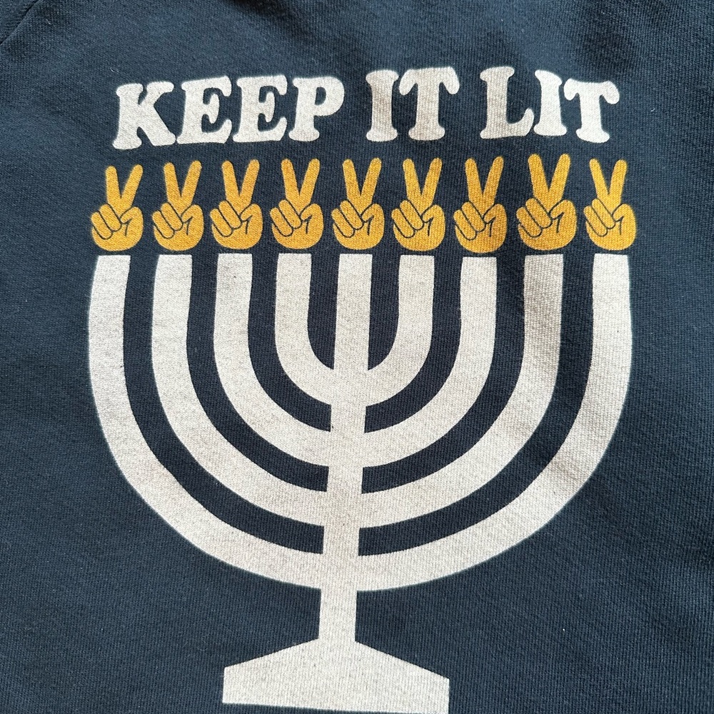 Gently used unisex Hanukkah tiny whales sweatshirt 8 and 3/4 sleeve t-shirt